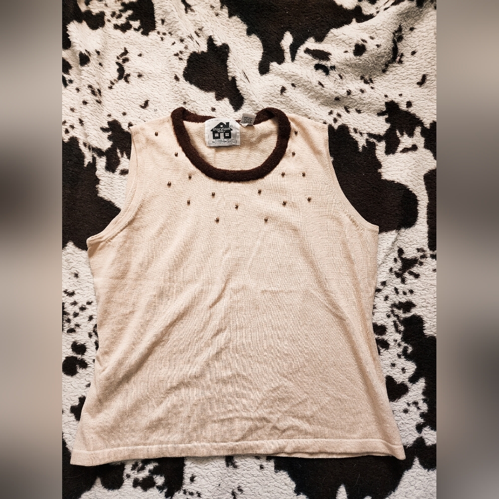 WOMEN'S 50'S/60'S STYLE SWEATER TANK - BEIGE MULTI
